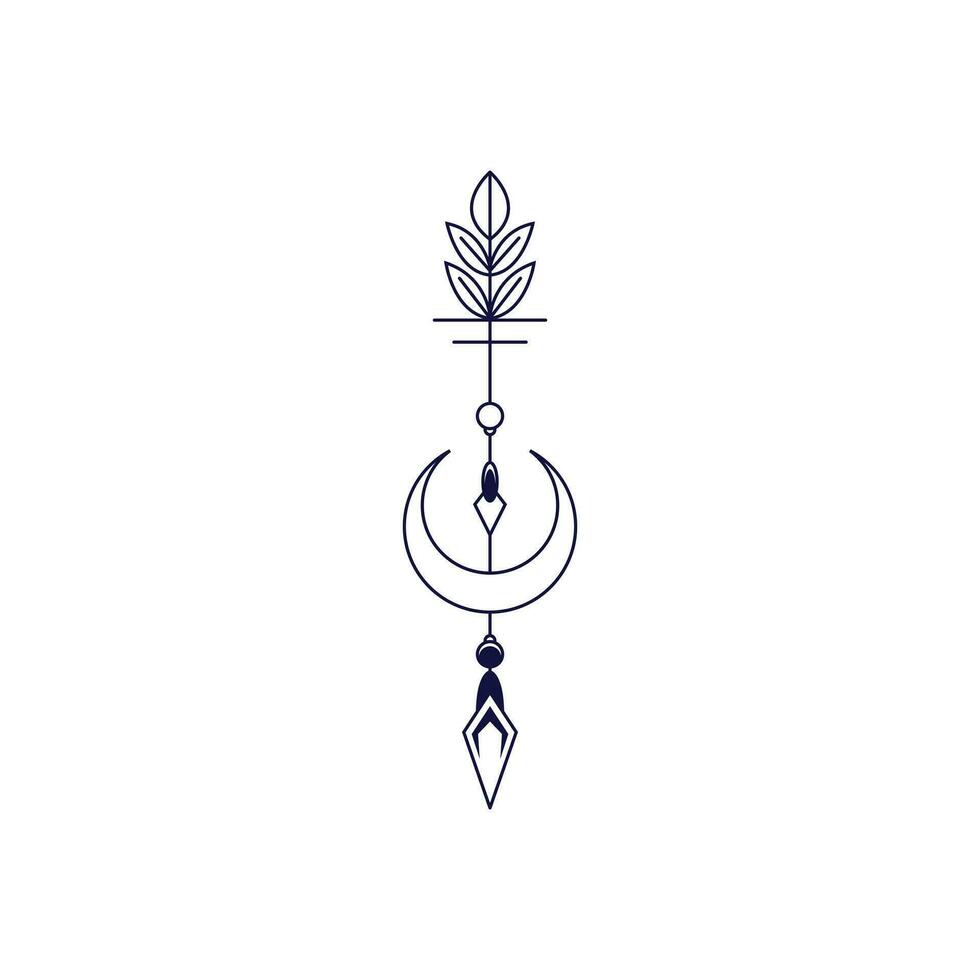 illustration of an arrow pattern tattoo design with leaves and a crescent moon vector