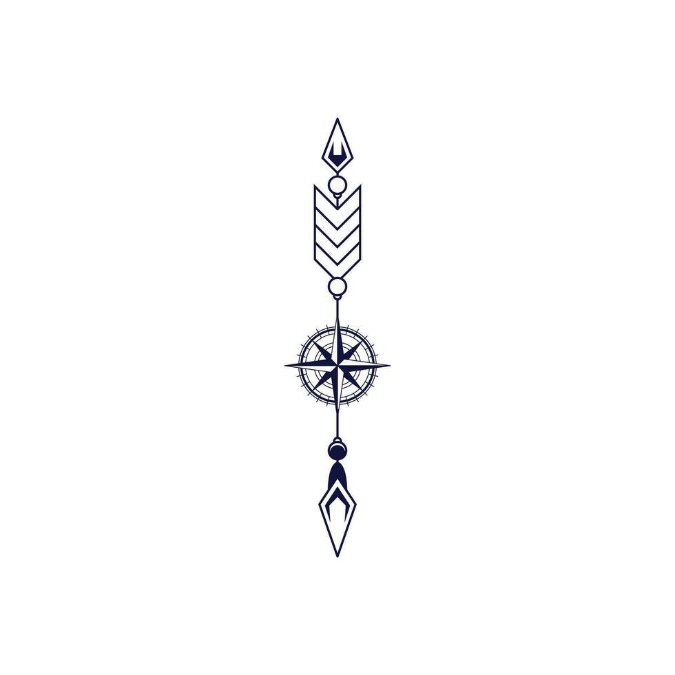 illustration of an arrow pattern tattoo design with a compass vector