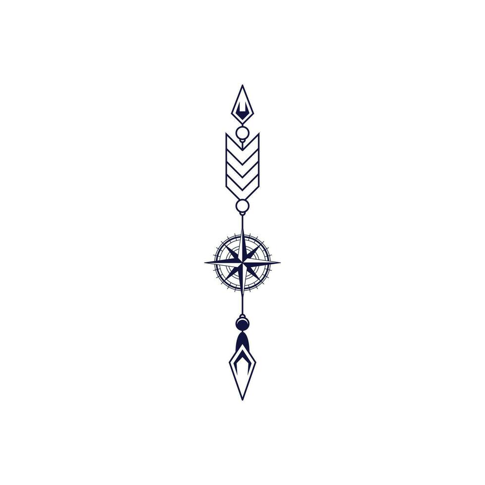 illustration of an arrow pattern tattoo design with a compass vector