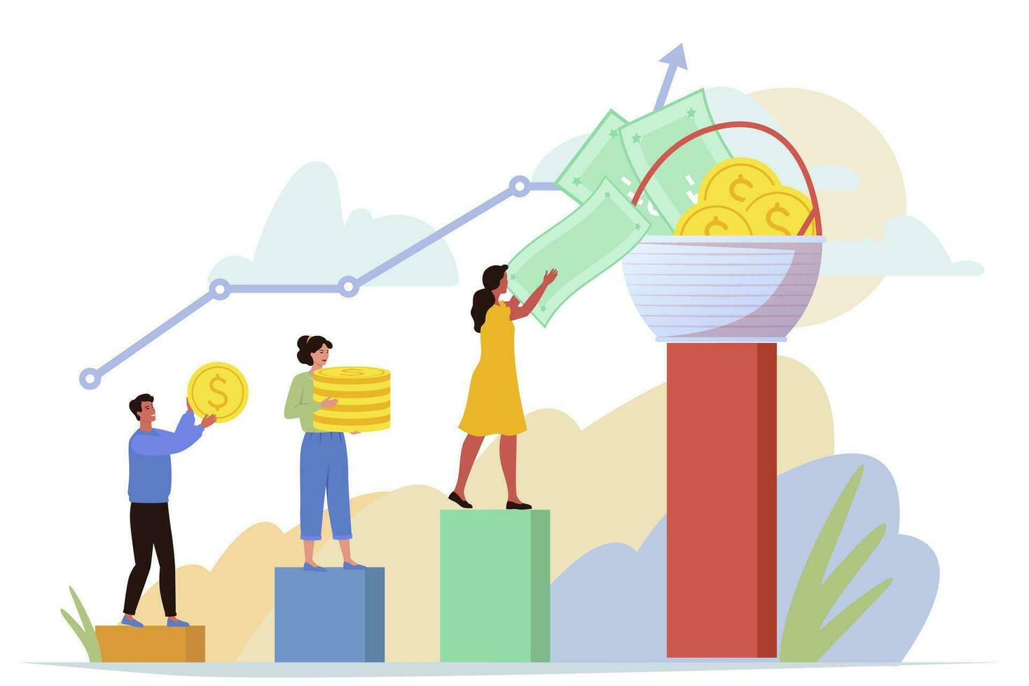 Money saving account concept. Investment revenue growth. Employees bring profit to company. Financial pyramid. Accounting. Brokers and traders vector. vector