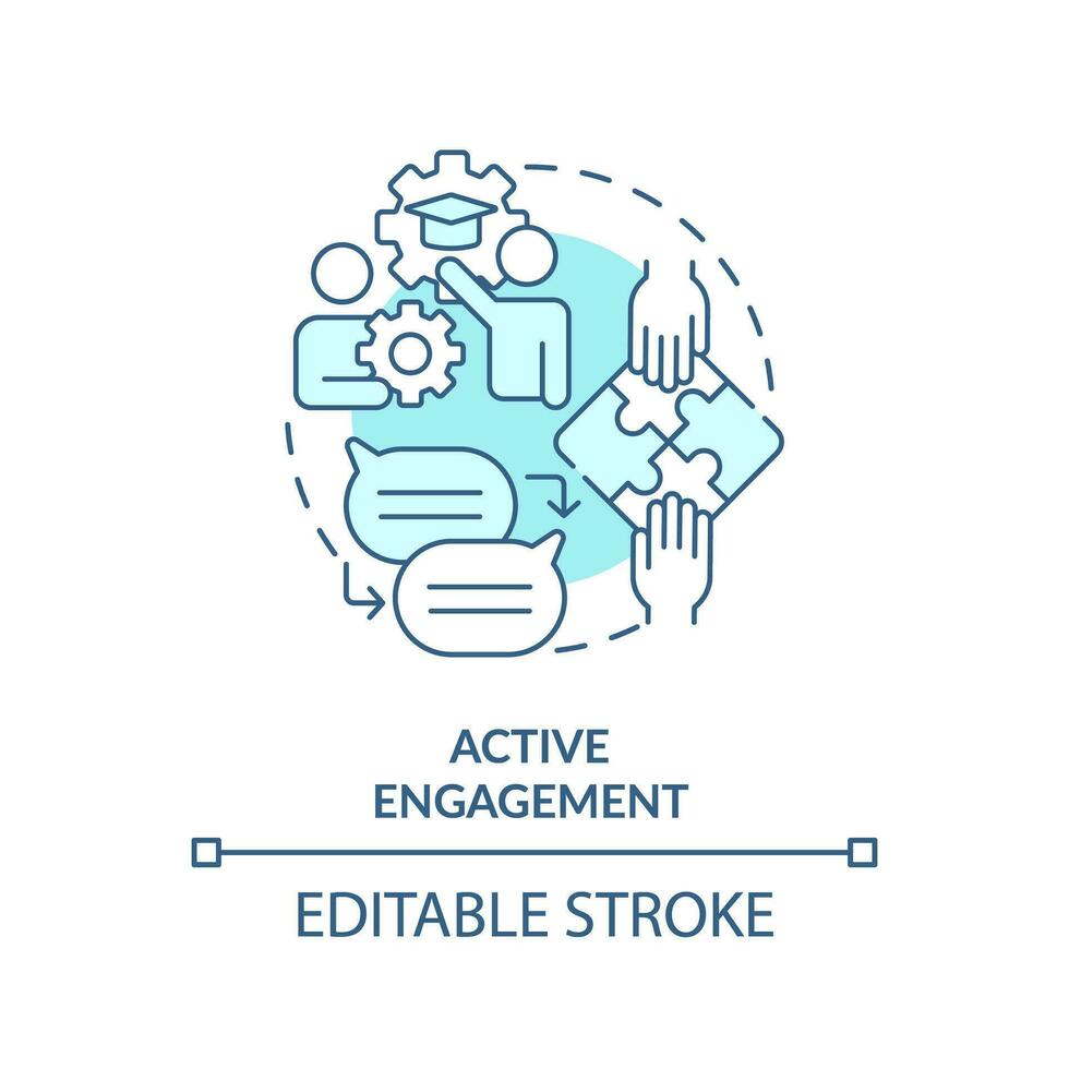 2D editable blue active engagement icon, simple monochromatic vector, learning theories thin line illustration. vector