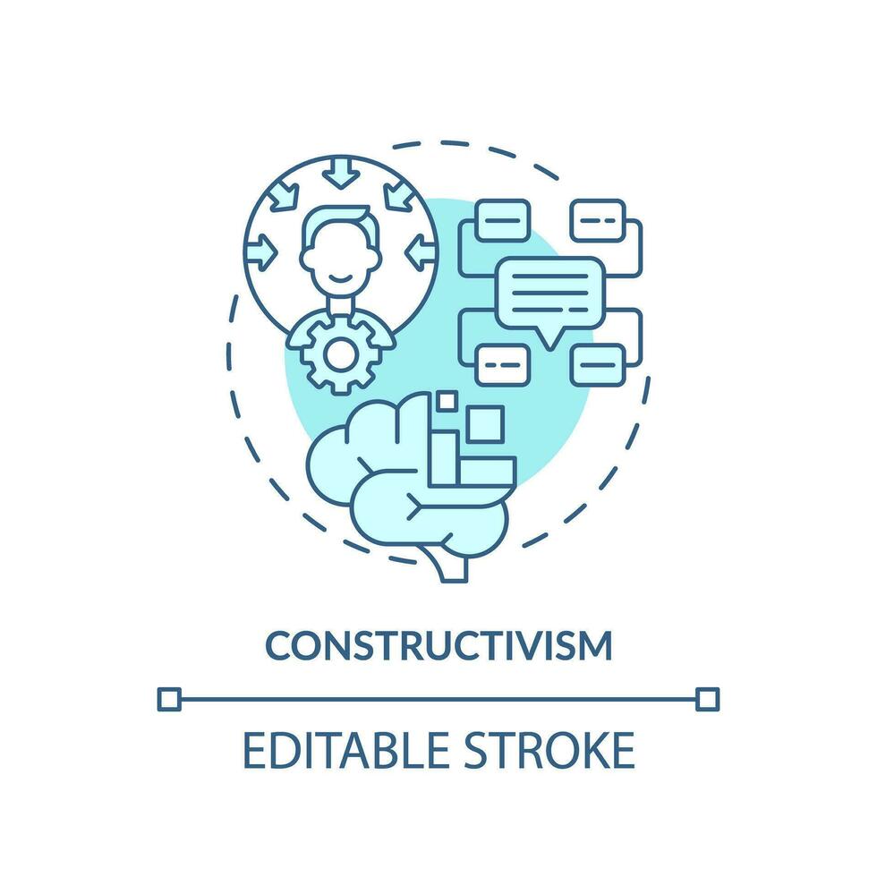 2D editable blue constructivism icon, simple monochromatic vector, learning theories thin line illustration. vector