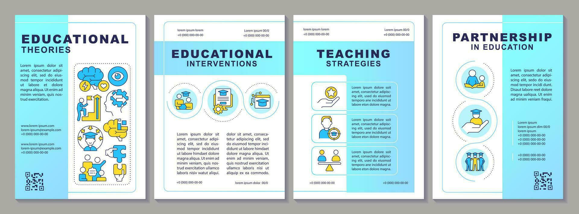 2D learning theories creative brochure template, leaflet design with thin line icons, 4 vector layouts.