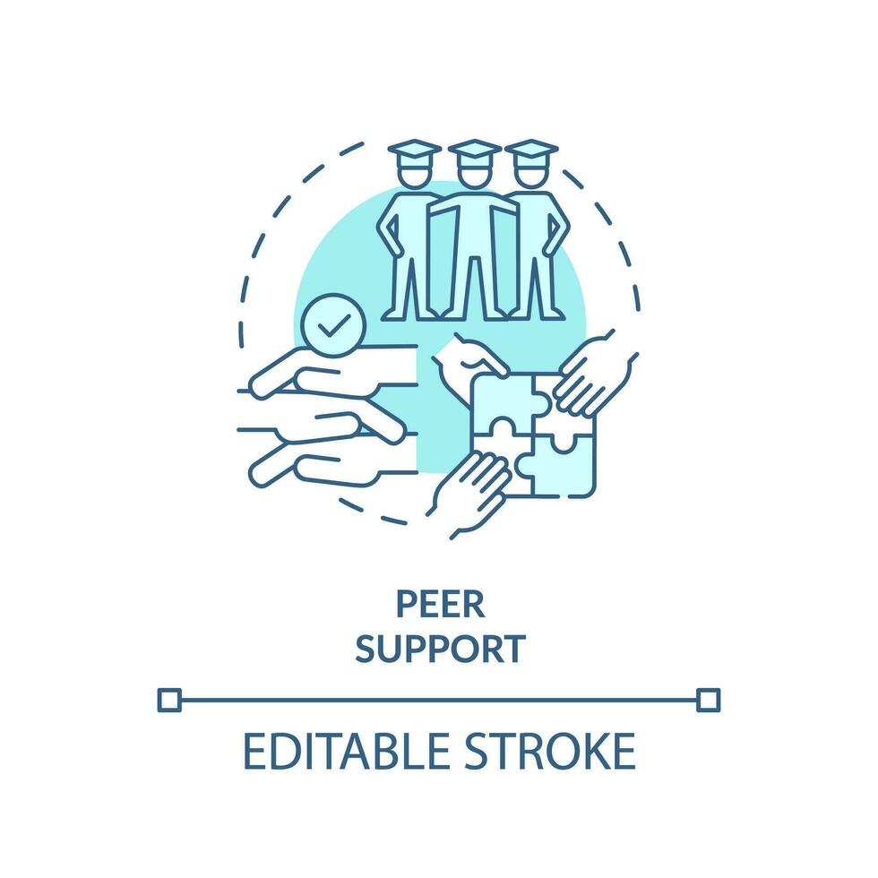 2D editable blue peer support icon, simple monochromatic vector, learning theories thin line illustration. vector