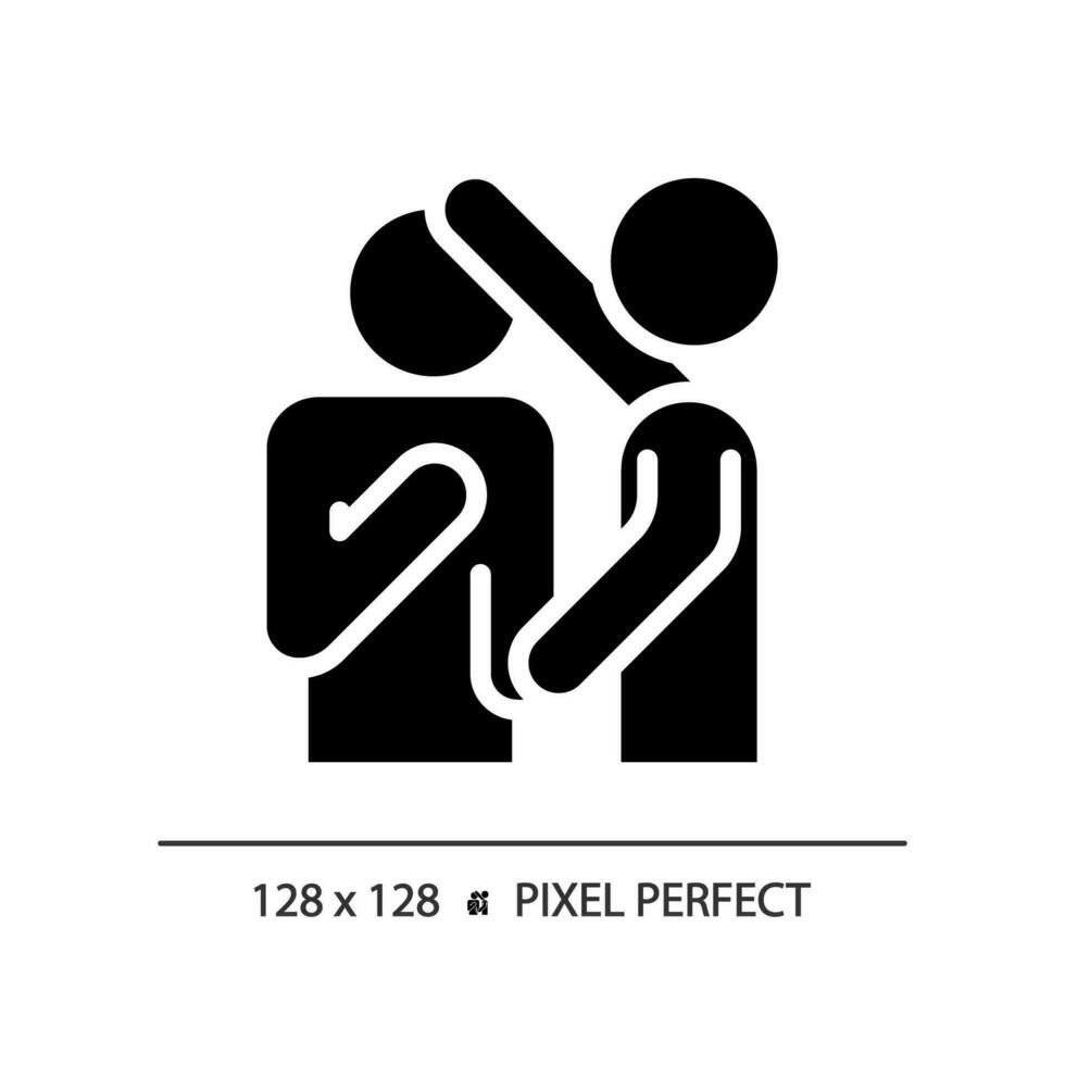 2d píxel Perfecto glifo estilo empatía icono, aislado vector, silueta ilustración representando psicología. vector