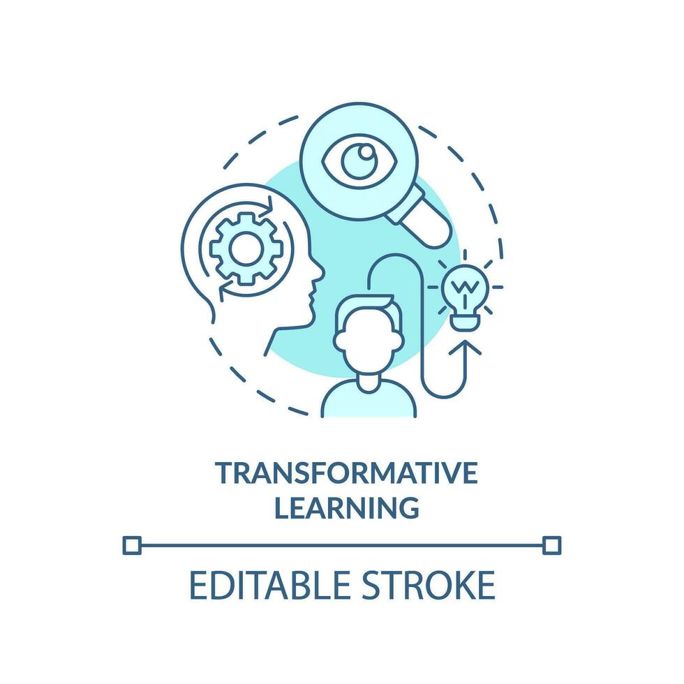 2D editable blue transformative learning icon, simple monochromatic vector, learning theories thin line illustration. vector