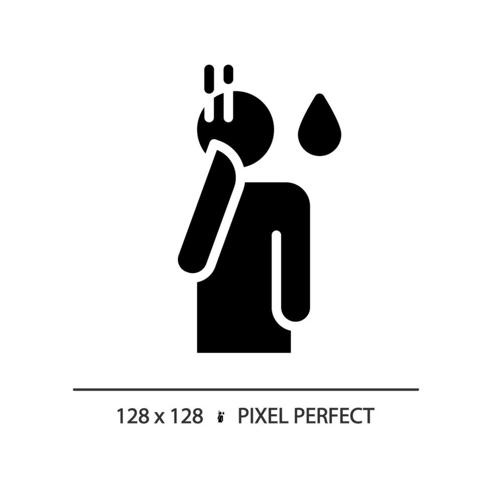 2D pixel perfect glyph style shame icon, isolated vector, silhouette illustration representing psychology. vector