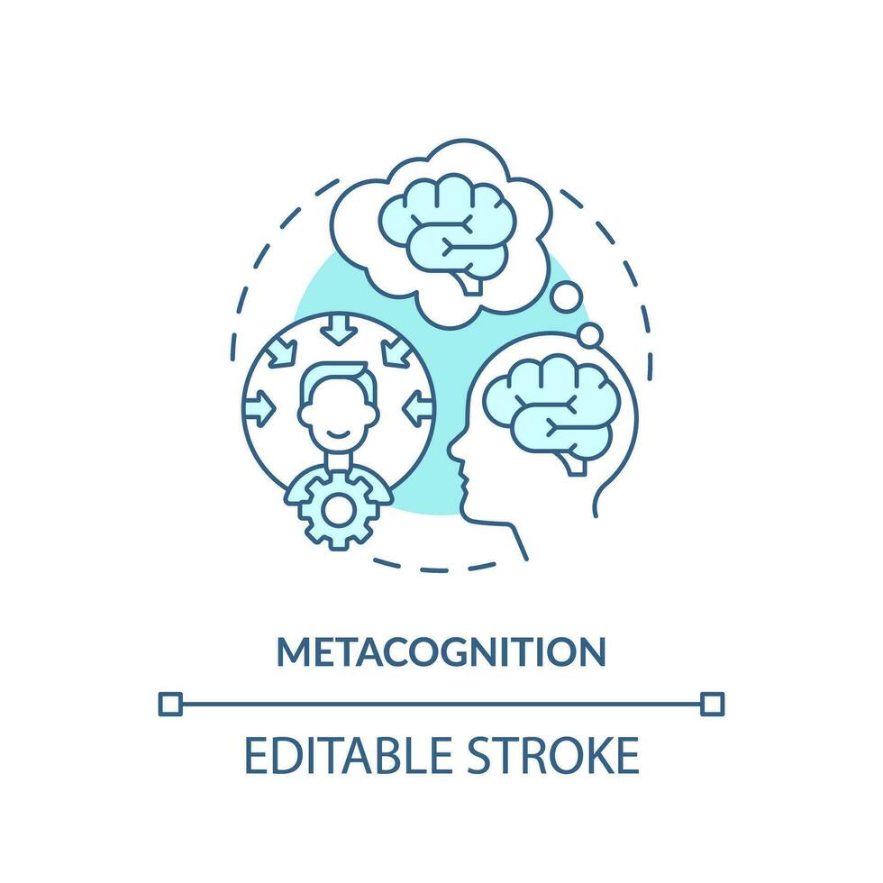 2D editable blue metacognition icon, simple monochromatic vector, learning theories thin line illustration. vector