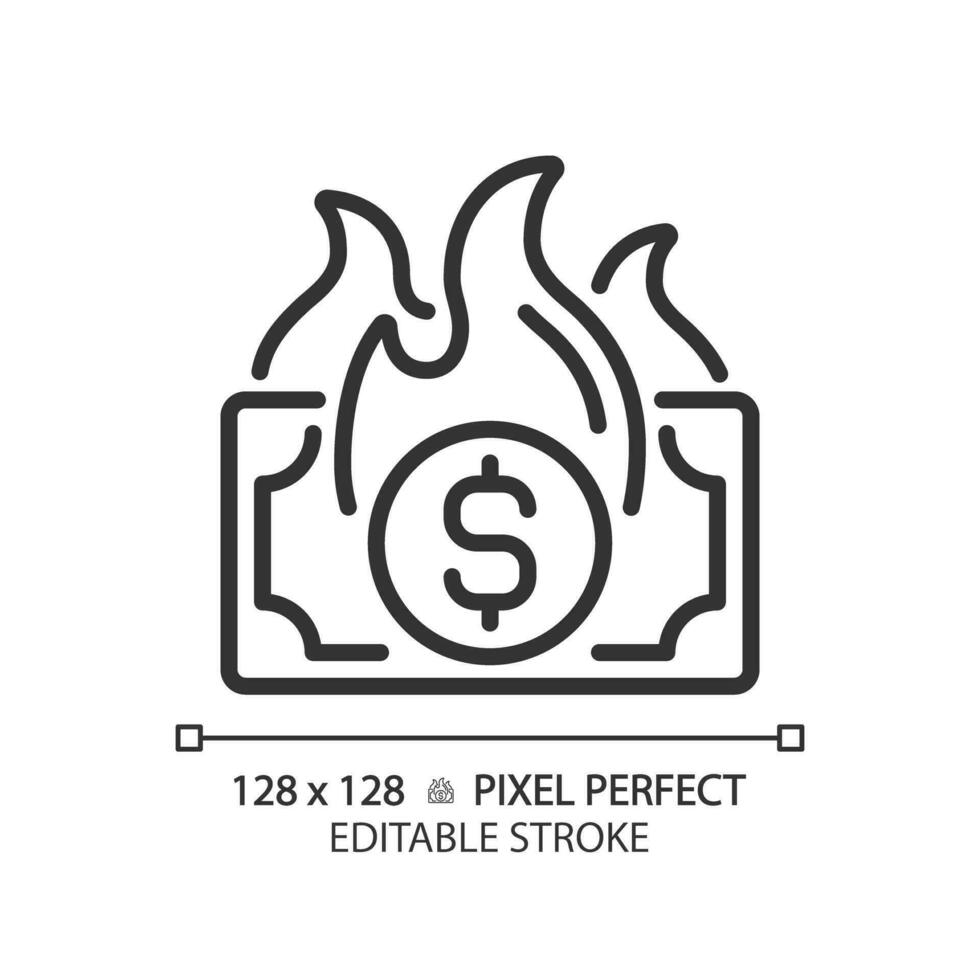 2D pixel perfect editable black inflation icon, isolated simple vector, thin line illustration representing economic crisis. vector