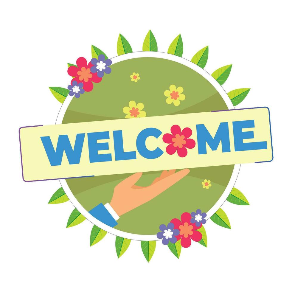 Welcome banner on green floral background vector