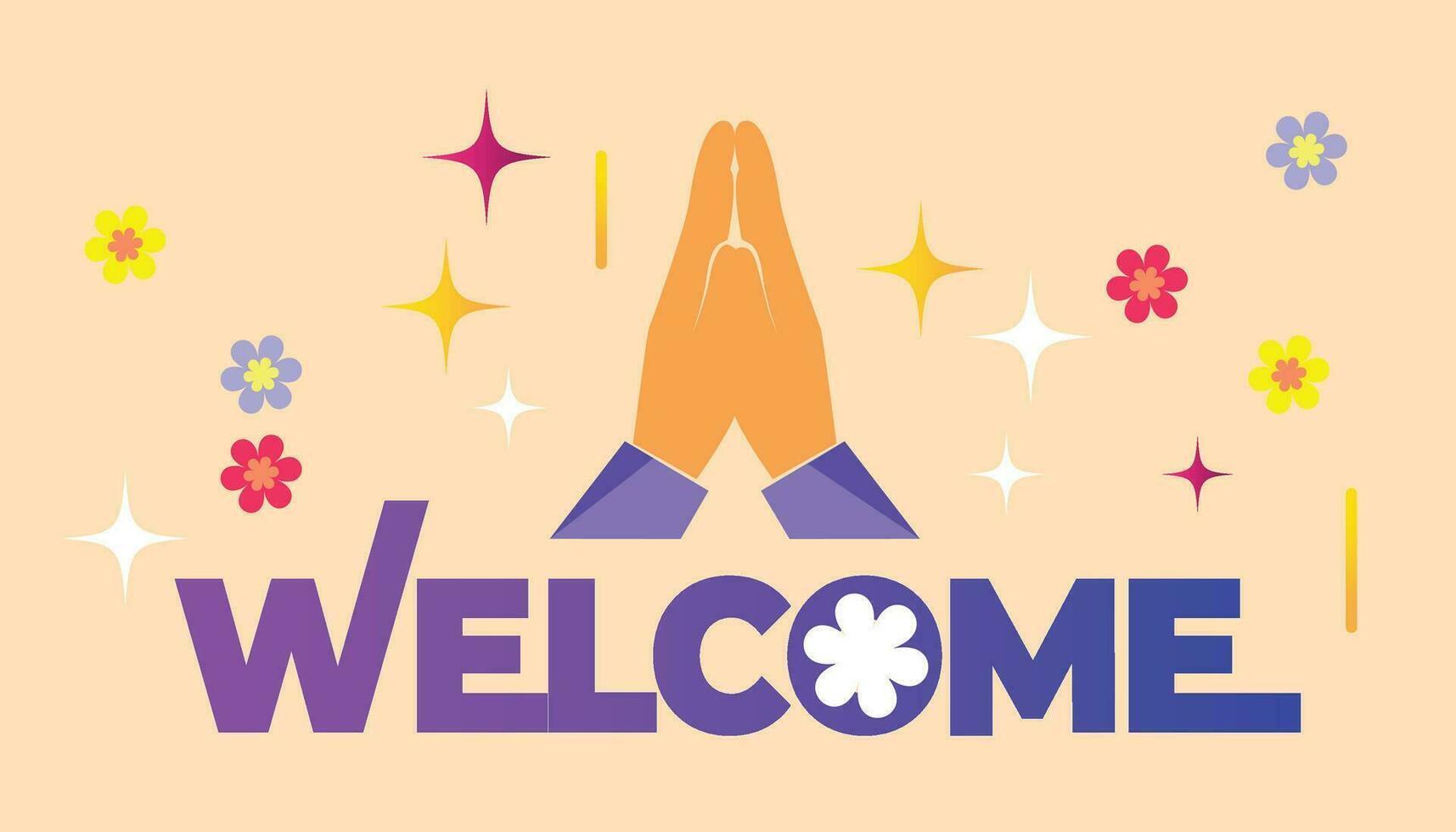 Welcome letters banner with welcoming hand, Stock vector banner