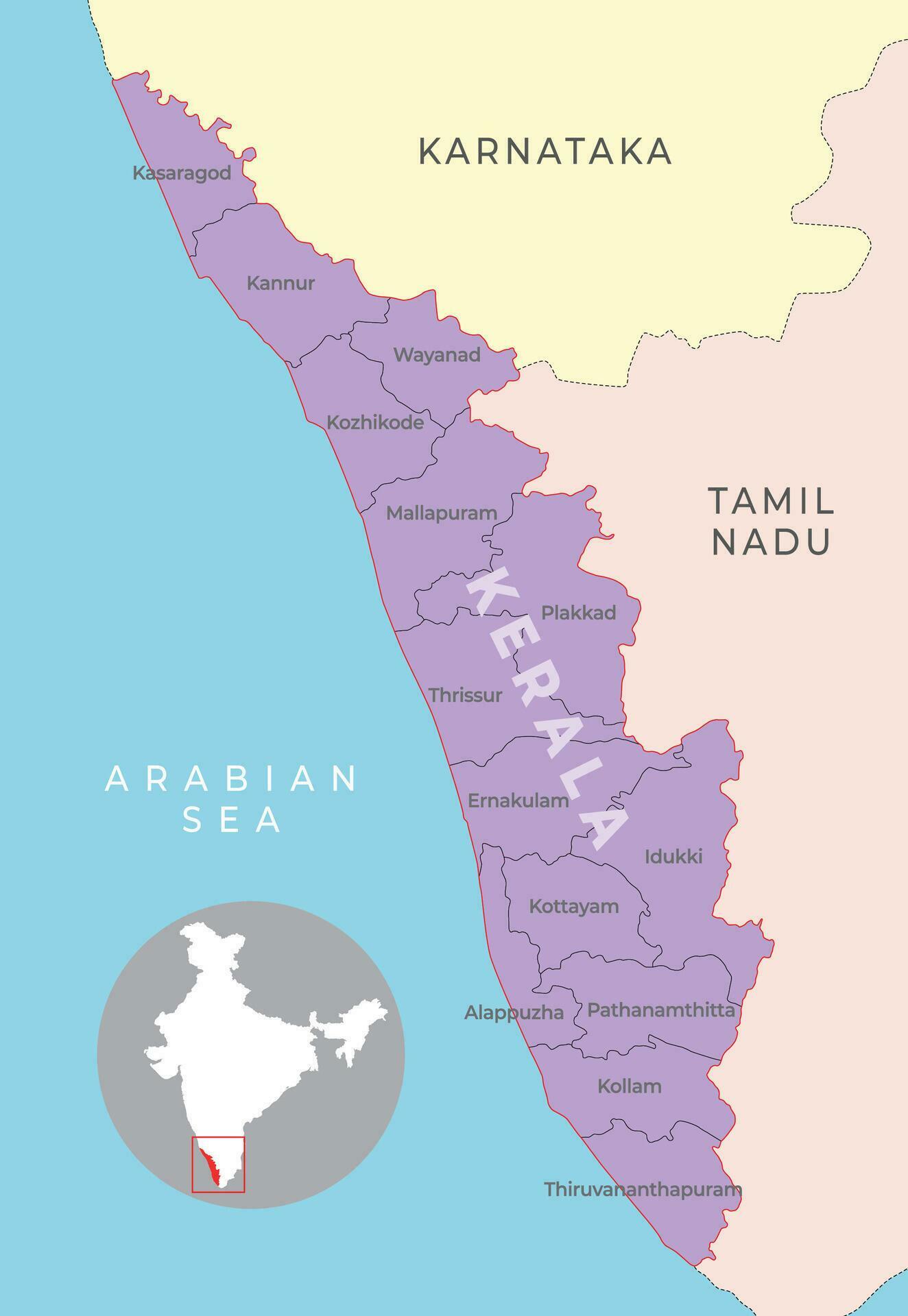 Kerala district map with neighbour state 36224626 Vector Art at Vecteezy
