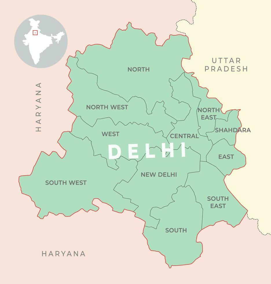 Delhi district map with neighbour state vector