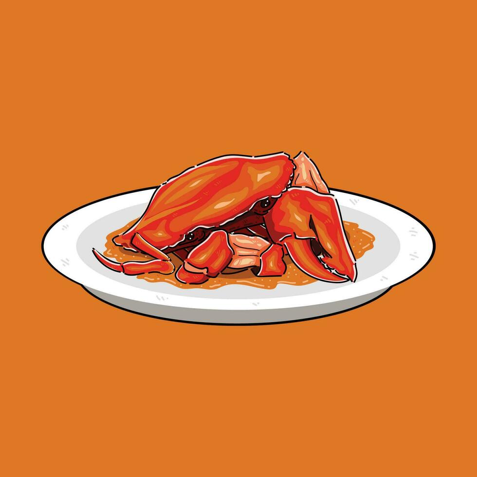 steam chilli crab clipart in a plate vector design illustration