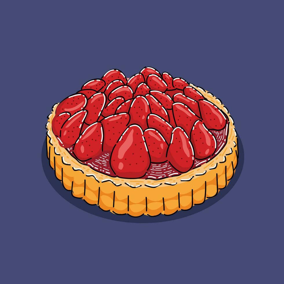 strawberry sponge cake illustration design vector in a purple background