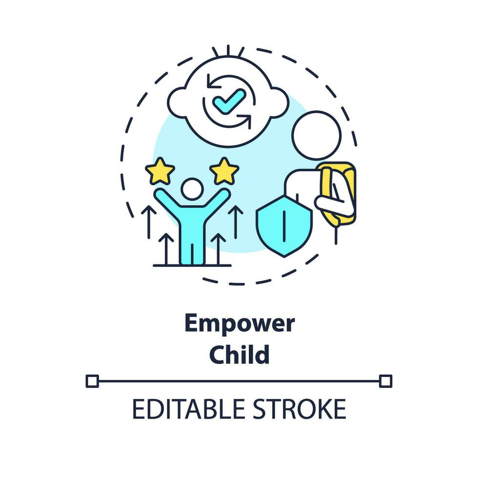 2D editable thin line icon empower child concept, isolated simple vector, multicolor illustration representing parenting children with health issues. vector