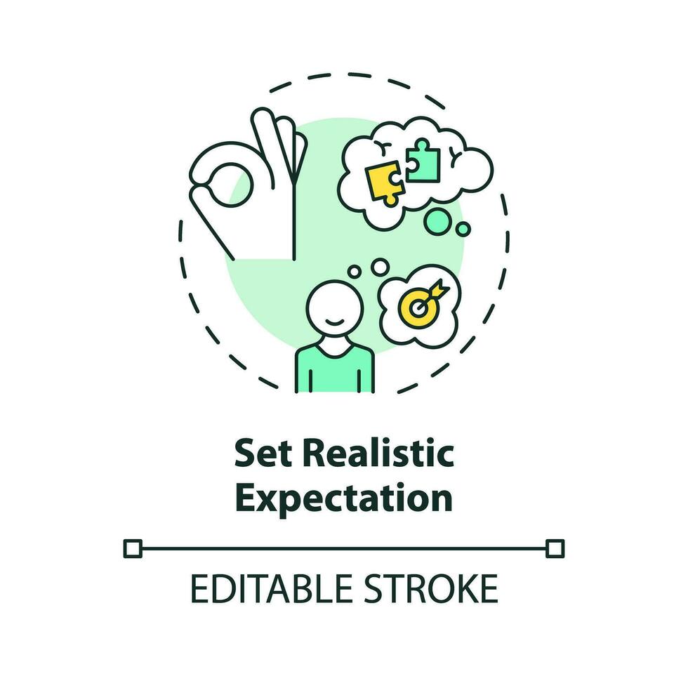 2D editable thin line icon set realistic expectations concept, isolated simple vector, multicolor illustration representing parenting children with health issues. vector