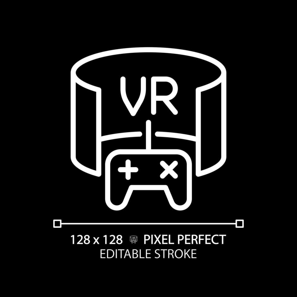 2D pixel perfect editable white virtual reality icon, isolated vector, thin line illustration representing VR, AR and MR. vector