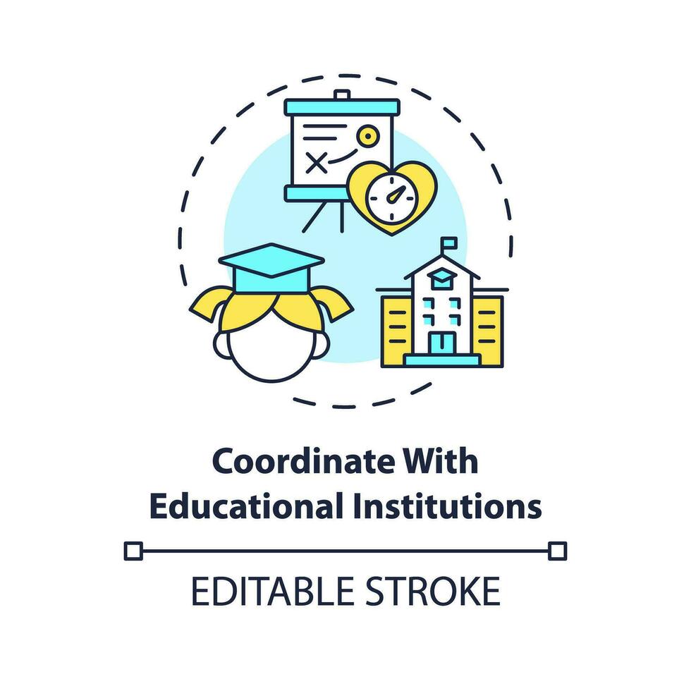 2D editable thin line icon coordinate with educational institutions concept, isolated simple vector, multicolor illustration representing parenting children with health issues. vector