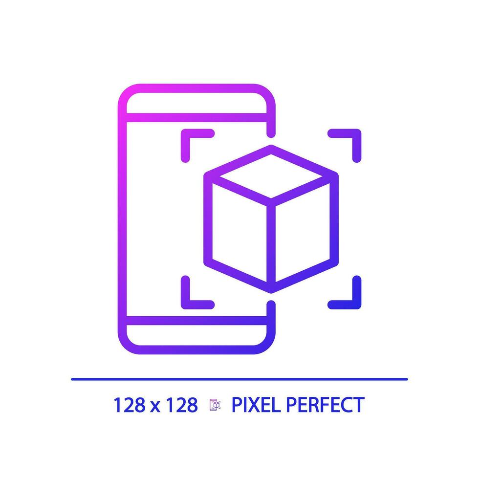 2D pixel perfect gradient AR application icon, isolated simple vector, thin line illustration representing VR, AR and MR. vector