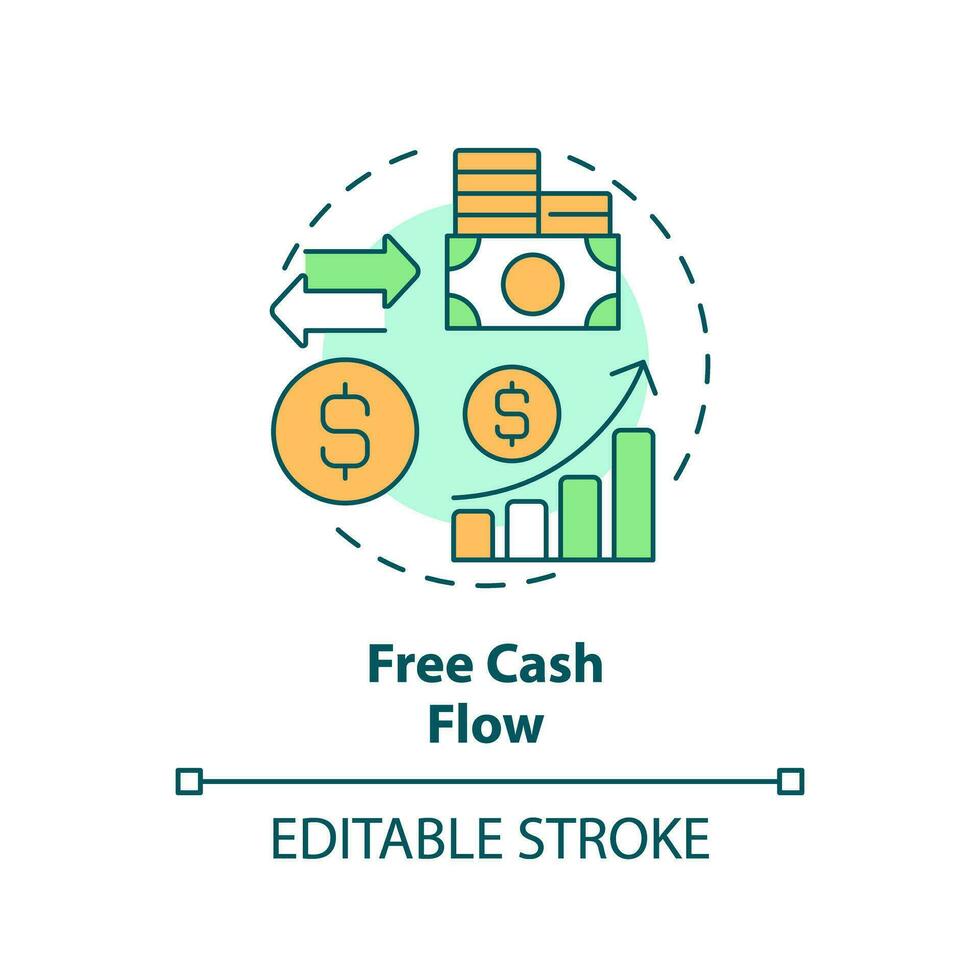 2D editable multicolor free cash flow icon, simple isolated vector, thin line illustration representing cash flow management. vector