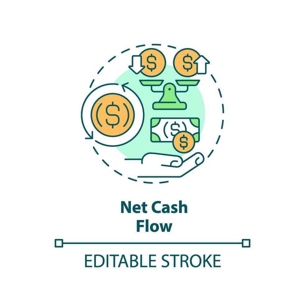 2D editable multicolor net cash flow icon, simple isolated vector, thin line illustration representing cash flow management. vector