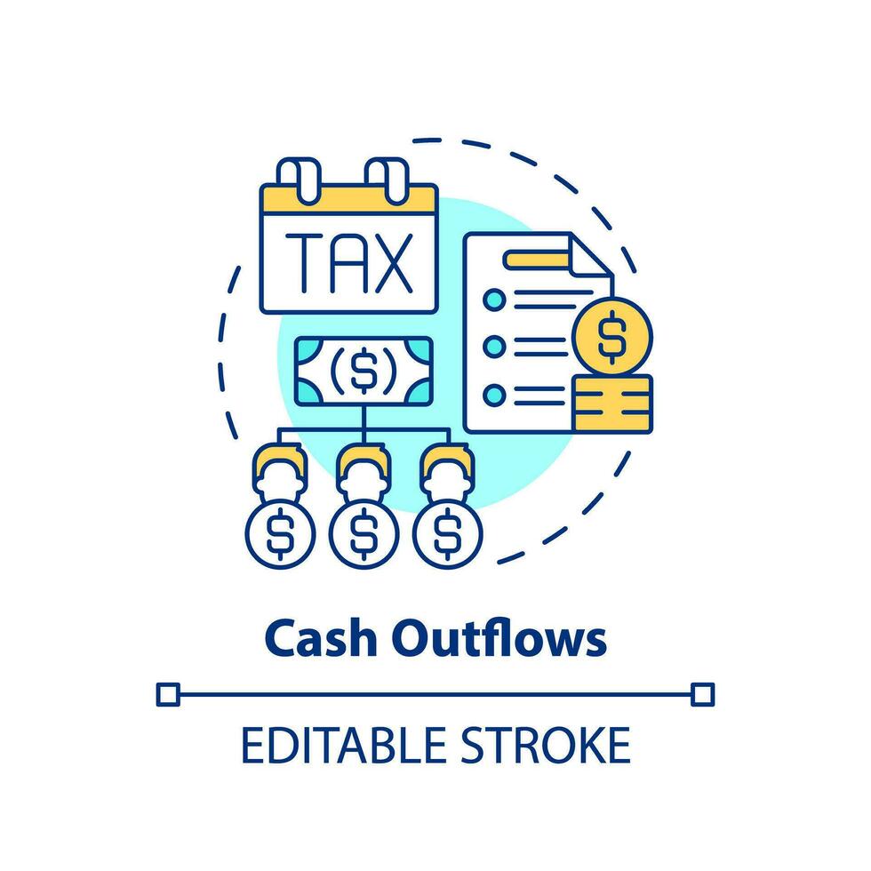 2D editable multicolor cash outflows icon, simple isolated vector, thin line illustration representing cash flow management. vector