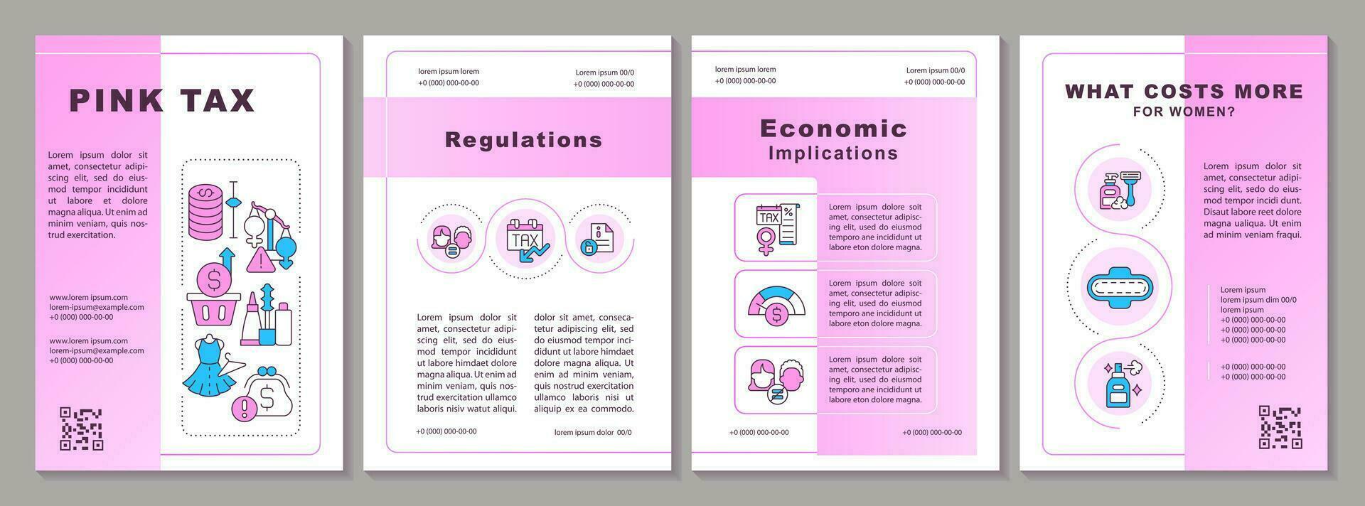 2D pink tax creative brochure template, leaflet design with thin line icons, 4 vector layouts.