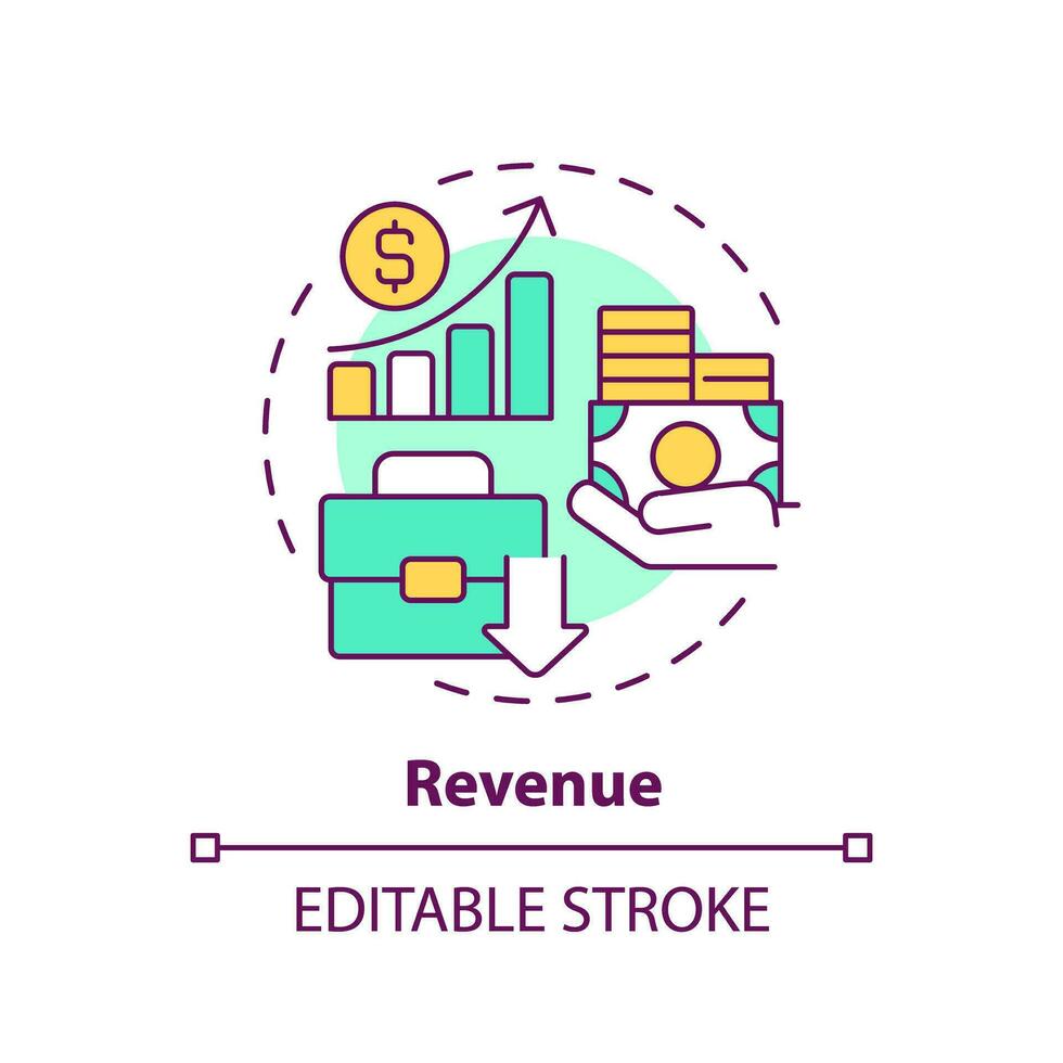 2D editable multicolor revenue icon, simple isolated vector, thin line illustration representing cash flow management. vector