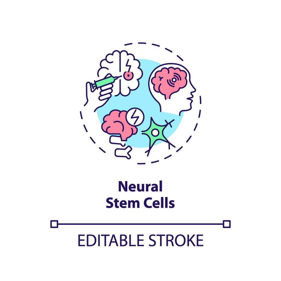 2D editable multicolor neural stem cells icon, simple isolated vector, thin line illustration representing cell therapy. vector