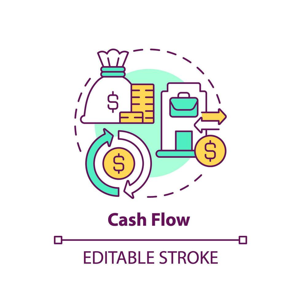 2D editable multicolor cash flow icon, simple isolated vector, thin line illustration representing cash flow management. vector