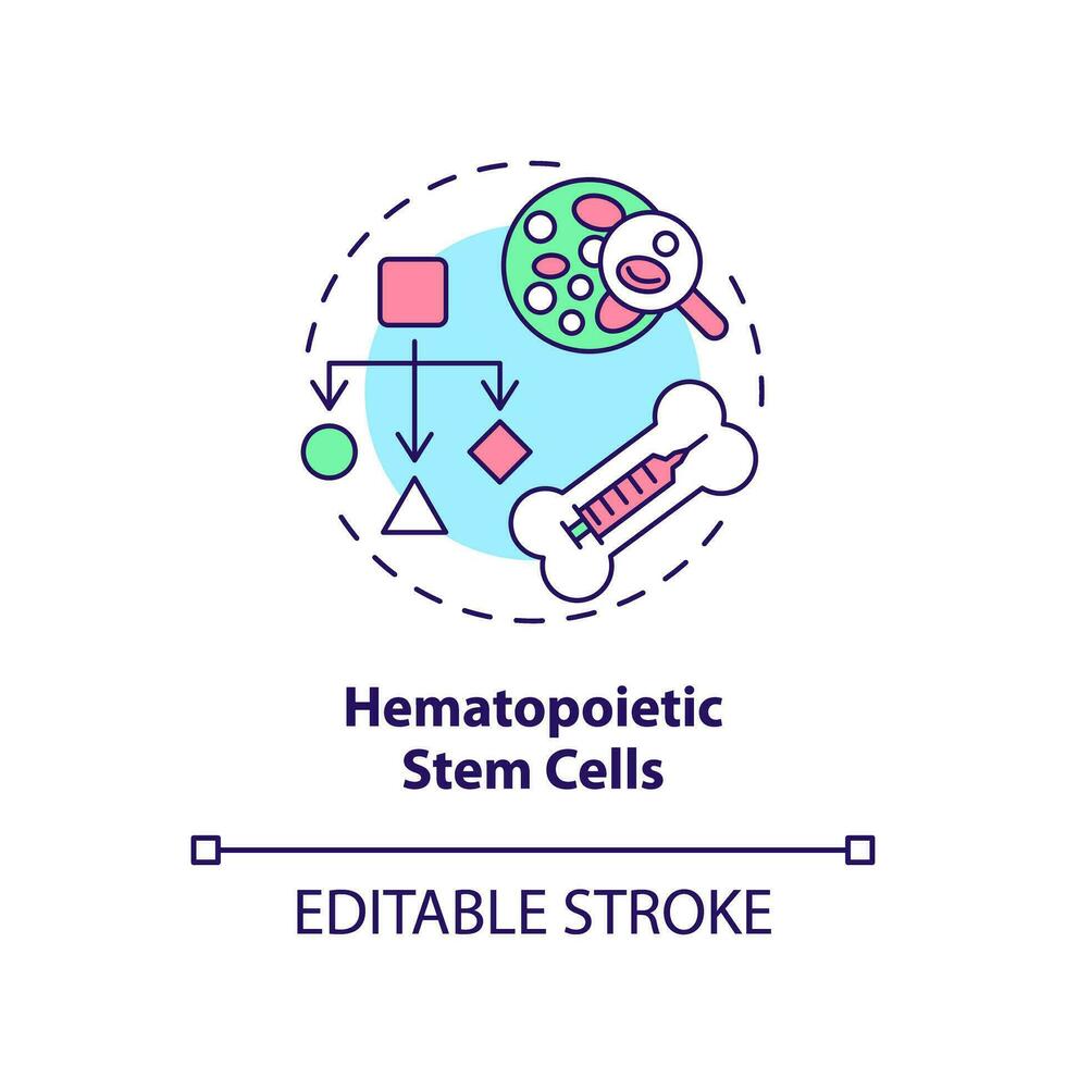 2D editable multicolor hematopoietic stem cells icon, simple isolated vector, thin line illustration representing cell therapy. vector