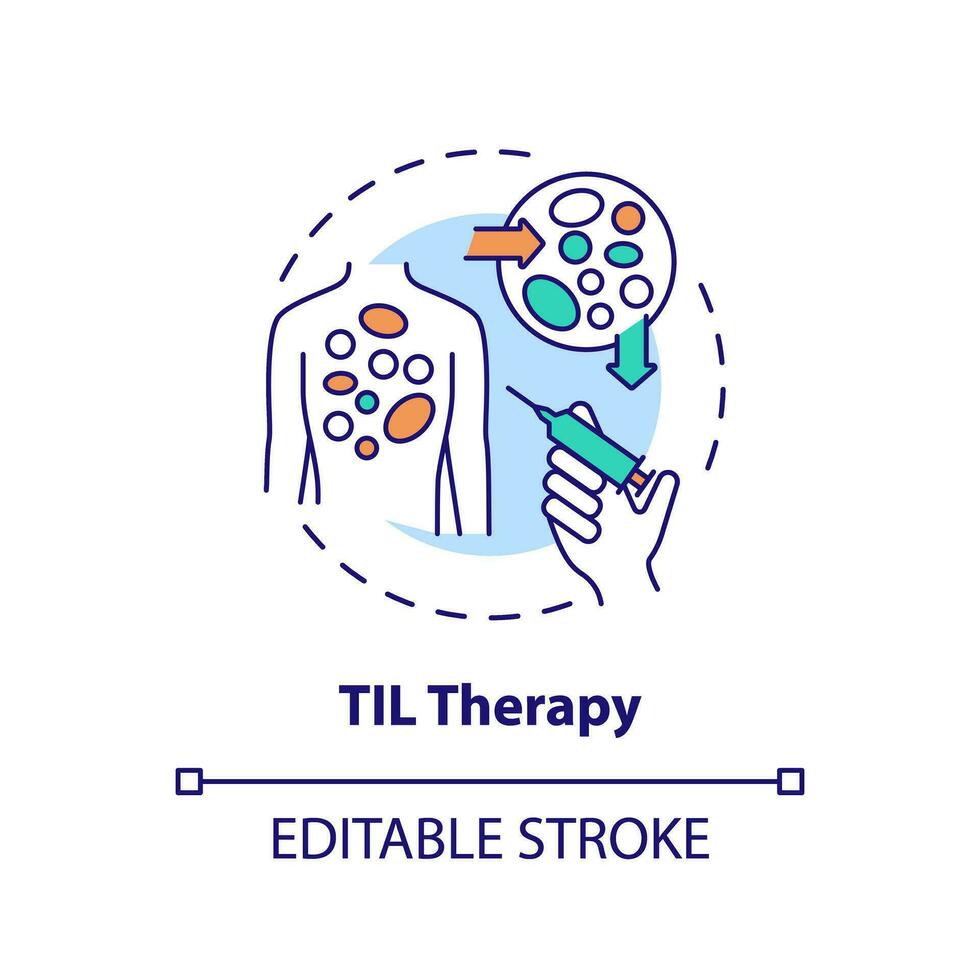 2D editable multicolor TIL therapy icon, simple isolated vector, thin line illustration representing cell therapy. vector