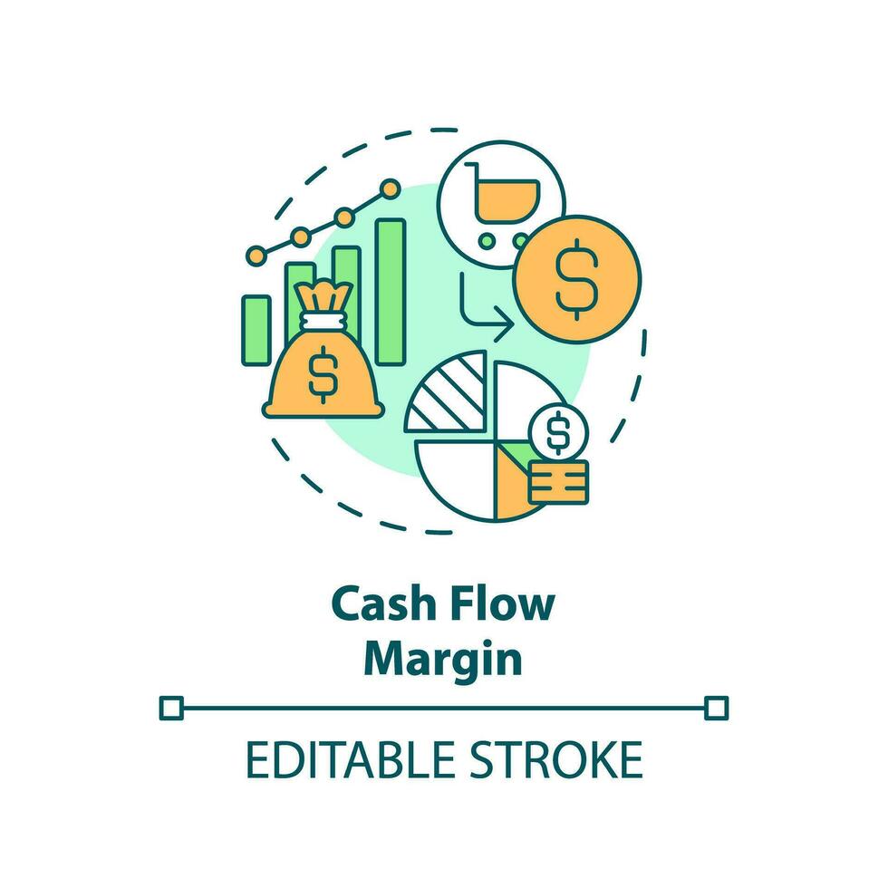 2D editable multicolor cash flow margin icon, simple isolated vector, thin line illustration representing cash flow management. vector