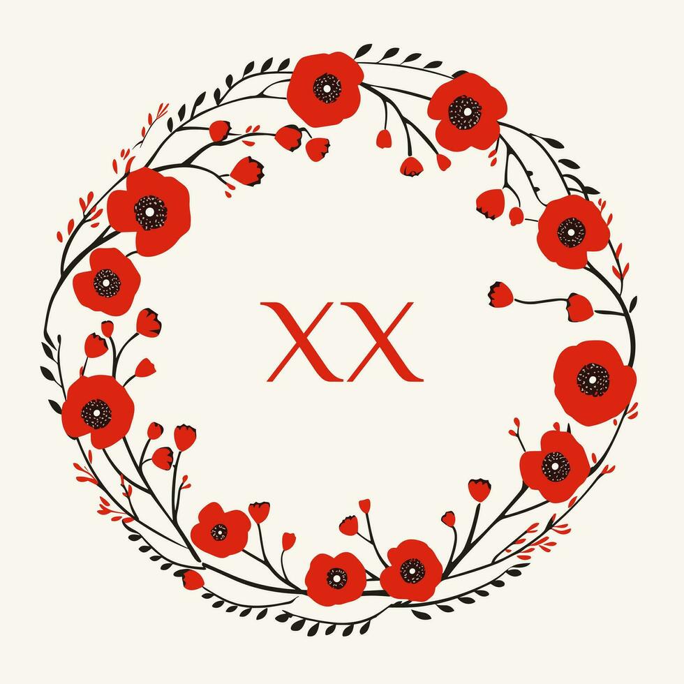AI generated Wooden furniture store filled colorful initial logo idea. Design of unique furniture. Aesthetic poppy flowers wreath. Letters inside circle shape. Graphic design vector