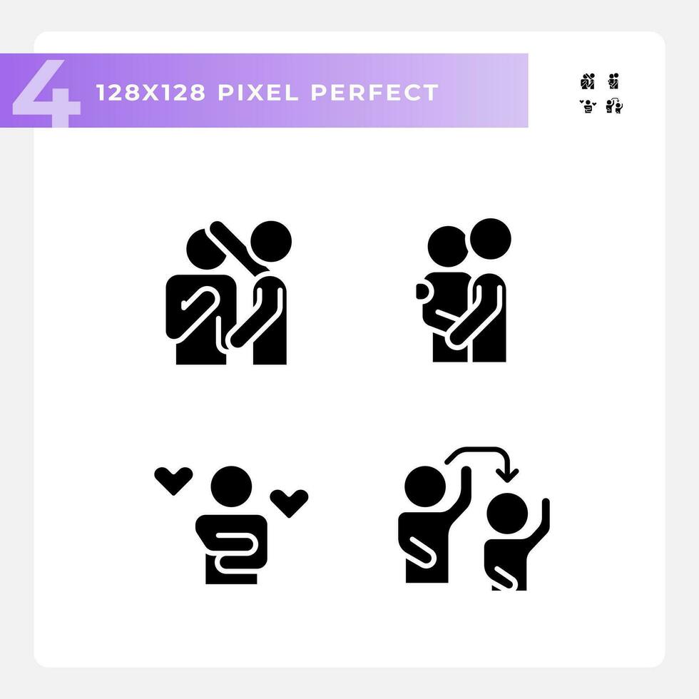 Pixel perfect glyph style icons set of psychology, silhouette black illustration. vector