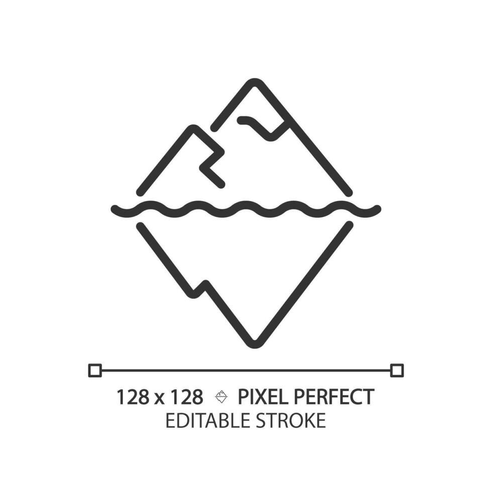 2D pixel perfect editable black iceberg icon, isolated simple vector, thin line illustration representing economic crisis. vector