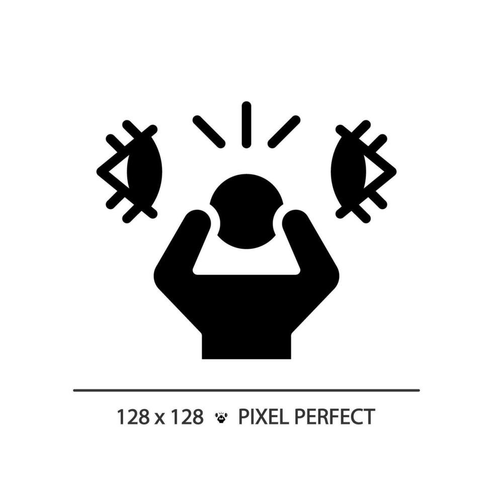 2D pixel perfect glyph style paranoia icon, isolated vector, silhouette illustration representing psychology. vector