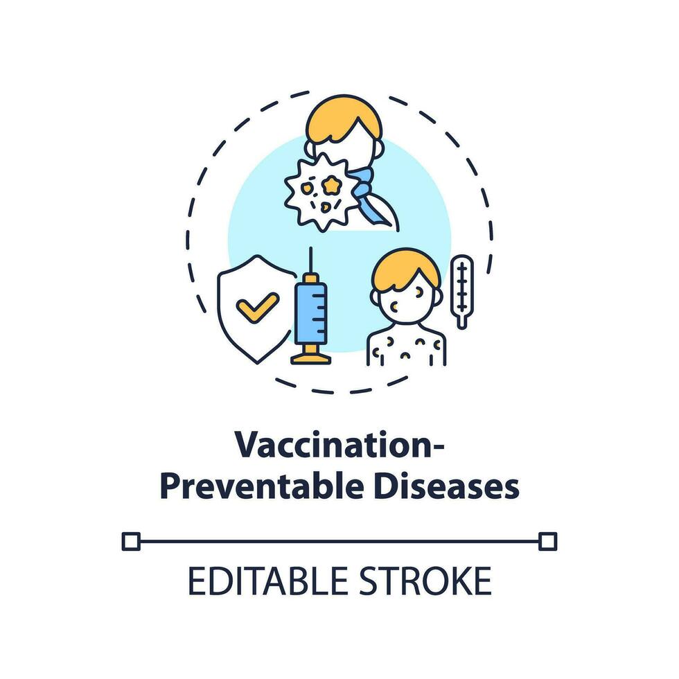2d editable Delgado línea icono vacunación evitable enfermedades concepto, aislado sencillo vector, multicolor ilustración representando paternidad niños con salud asuntos. vector