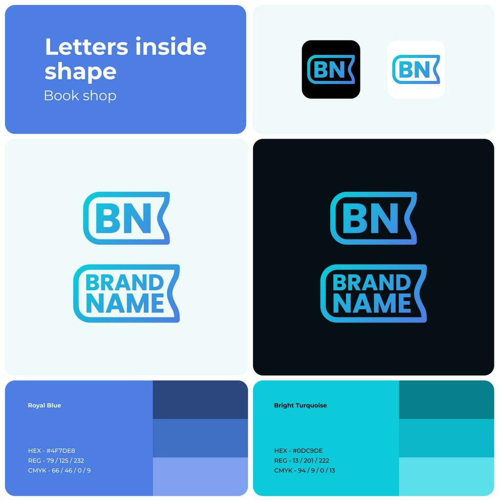 2D book shop linear logo with brand name. Simple icon. Visual identity. Editable template. Suitable for book, literature, store, shopping, library. vector