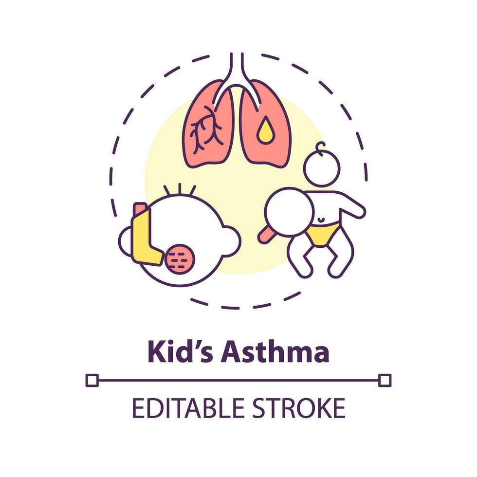 2D editable thin line icon kids asthma concept, isolated simple vector, multicolor illustration representing parenting children with health issues. vector