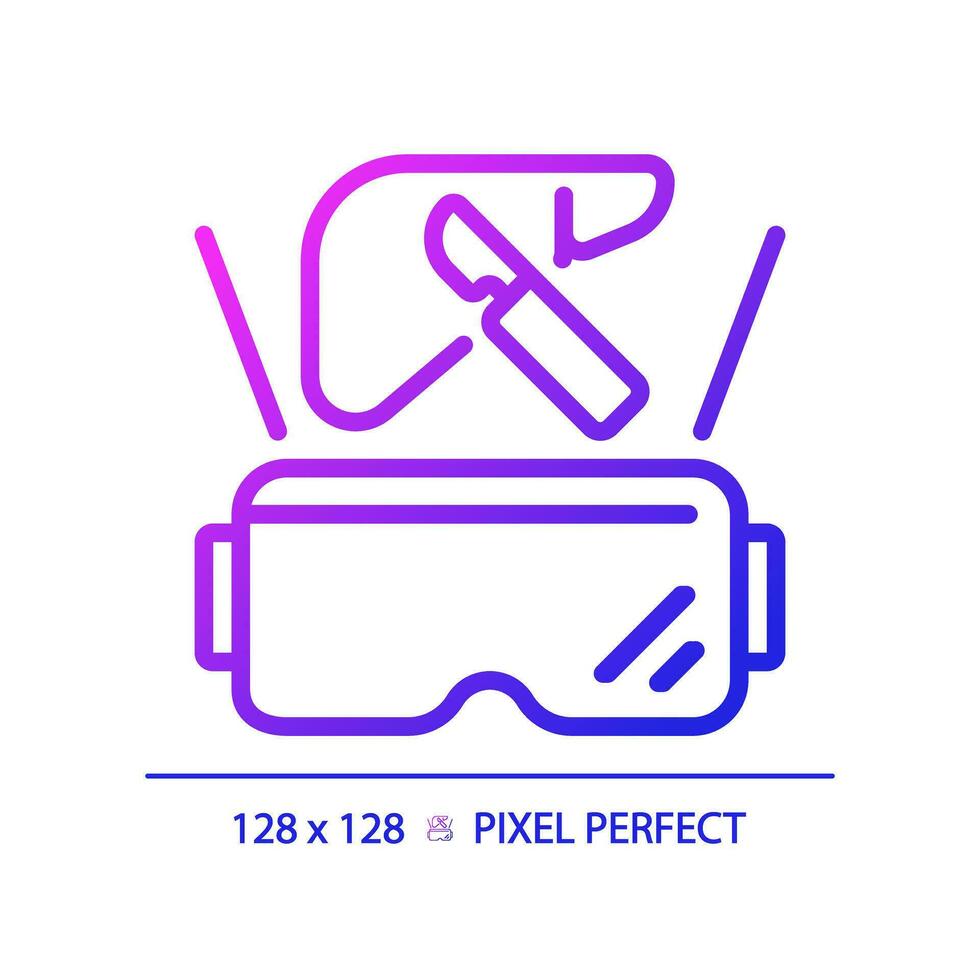 2D pixel perfect gradient futuristic device and VR goggles icon, isolated simple vector, thin line illustration representing VR, AR and MR. vector