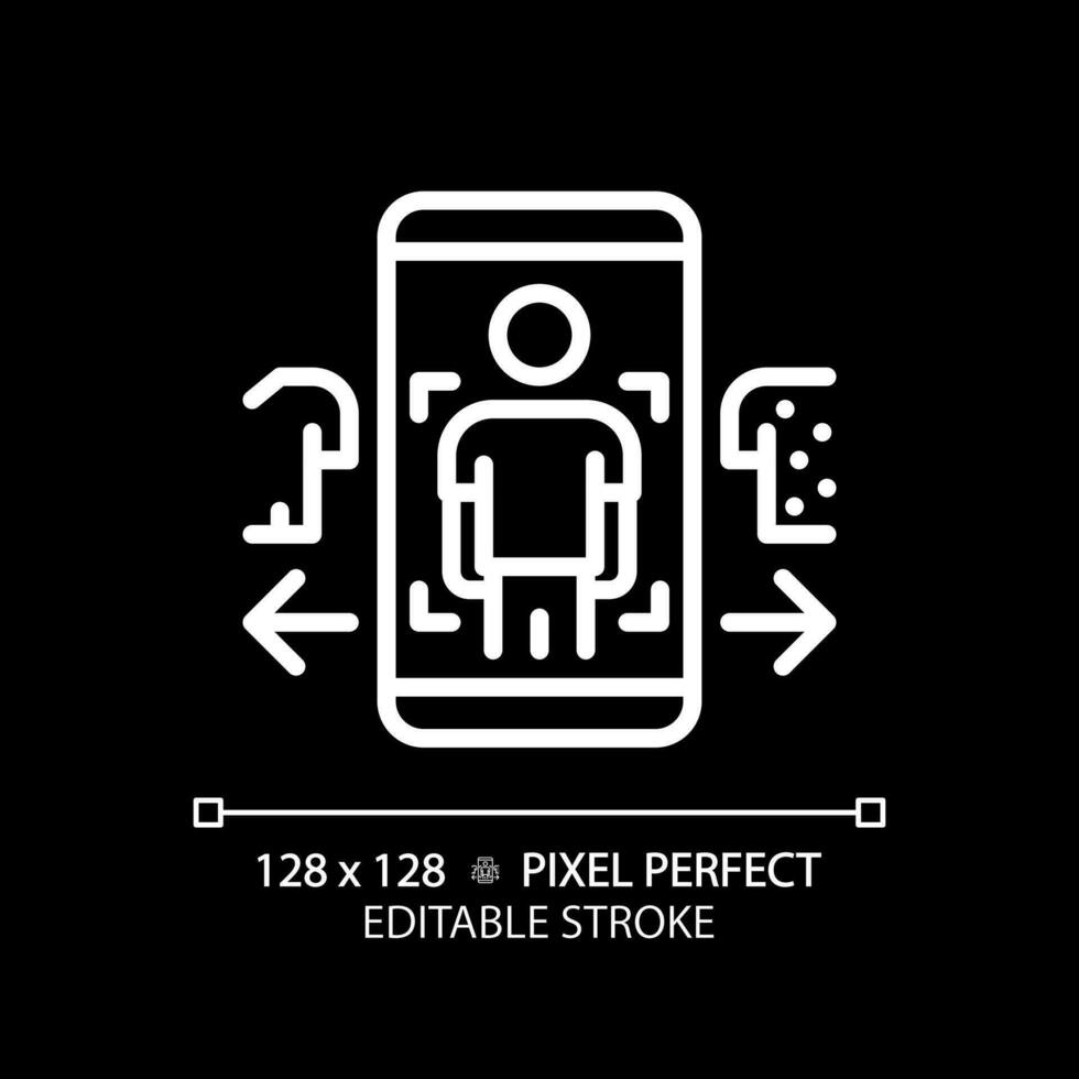 2D pixel perfect editable white mobile app icon, isolated vector, thin line illustration representing VR, AR and MR. vector