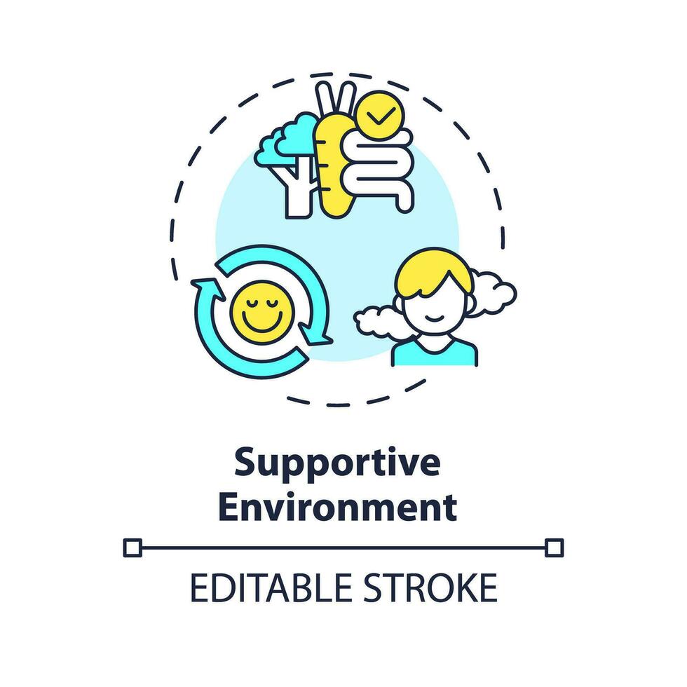 2D editable thin line icon supportive environment concept, isolated simple vector, multicolor illustration representing parenting children with health issues. vector