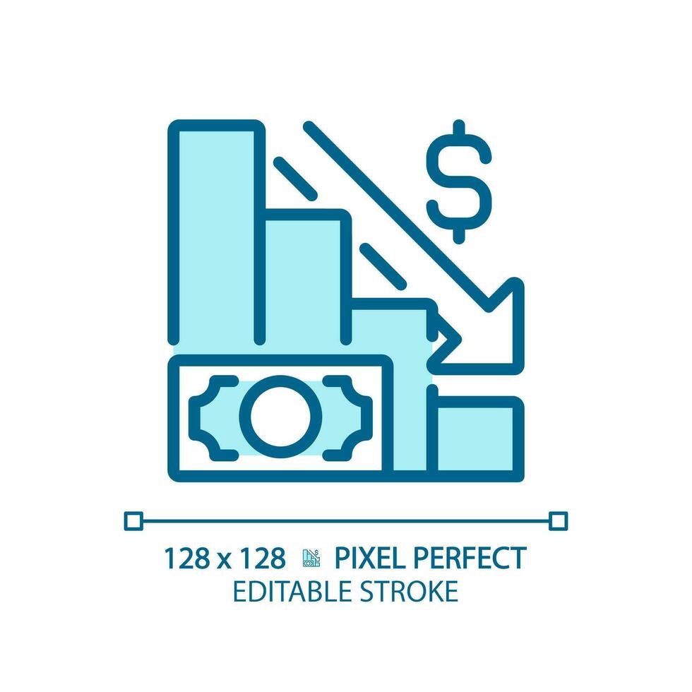 2D pixel perfect editable blue economic crisis icon, isolated monochromatic vector, thin line illustration representing economic crisis. vector