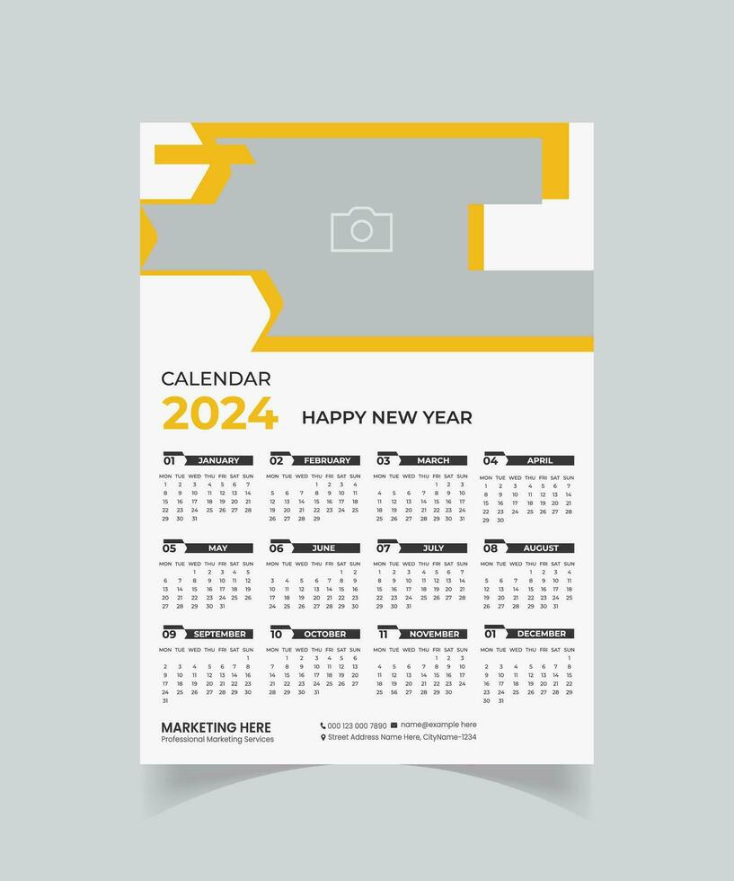 Stylish geometric 2024 new year calendar template design vector