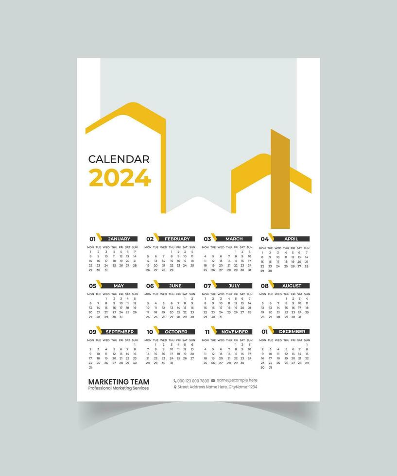 Stylish geometric 2024 new year calendar template design vector