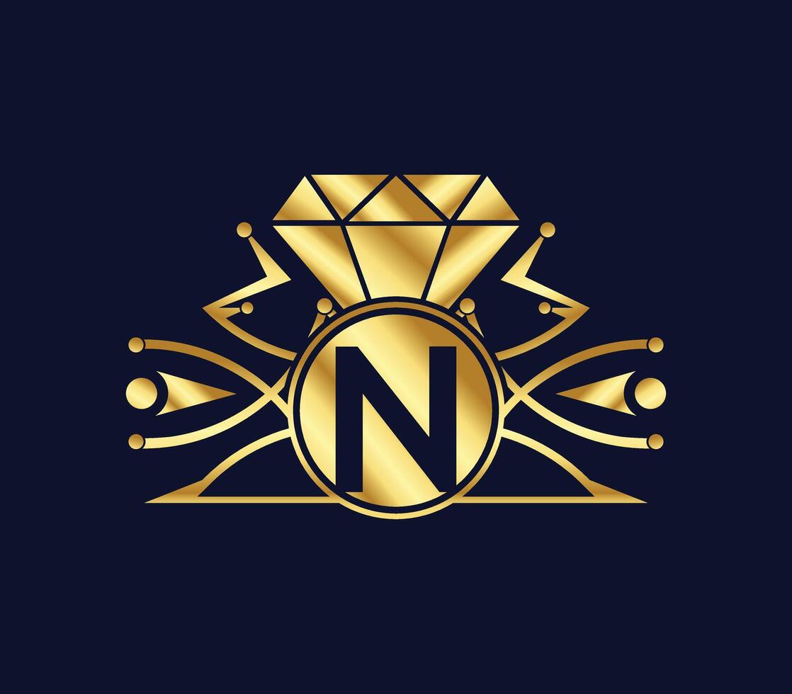 N letter diamond luxury with Golden Color Company Logo Design vector