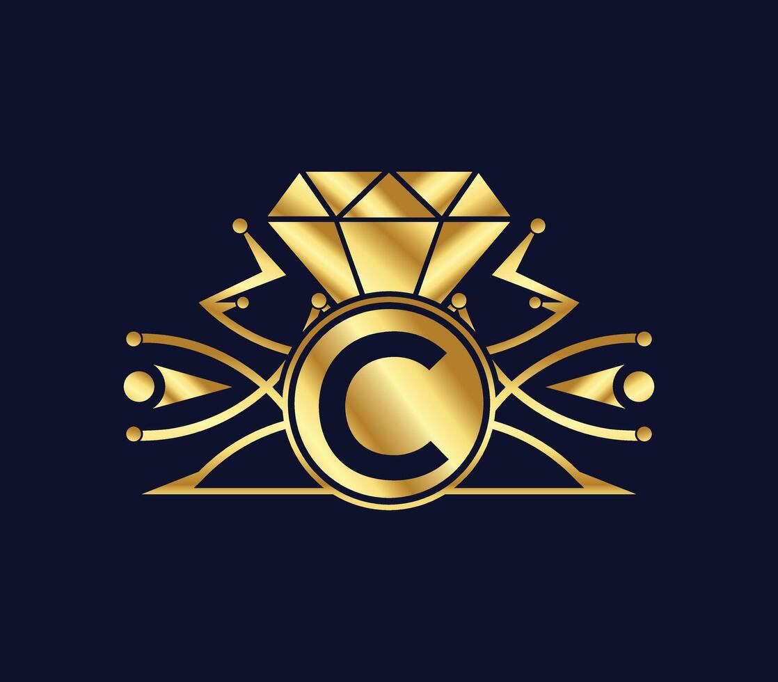 C letter diamond luxury with Golden Color Company Logo Design vector