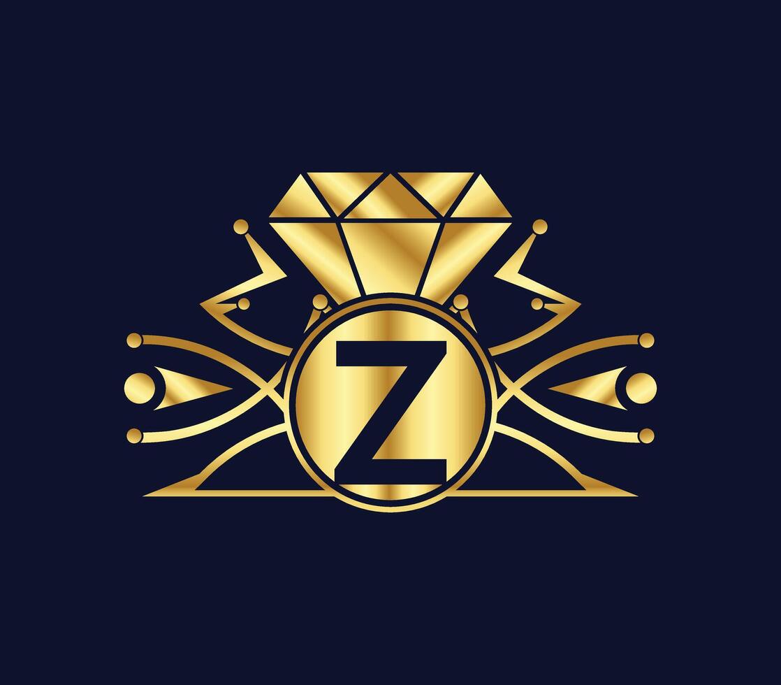 Z letter diamond luxury with Golden Color Company Logo Design vector